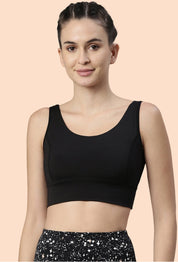 Enamor-E117 Longline Sports Bra – Solid | Scoop Neck Line High Impact Dry Fit Sports Bra