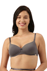 ENAMOR BRA-F058 Ink Grey Enamor Women's Nylon Plunge Full-Coverage Bra