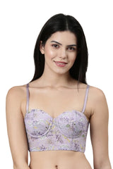 ENAMOR BRA-F130 Wisteria Print FLEXI LIGHT PRINTED BUSTIER BRA PADDED WIRED HIGH COVERAGE