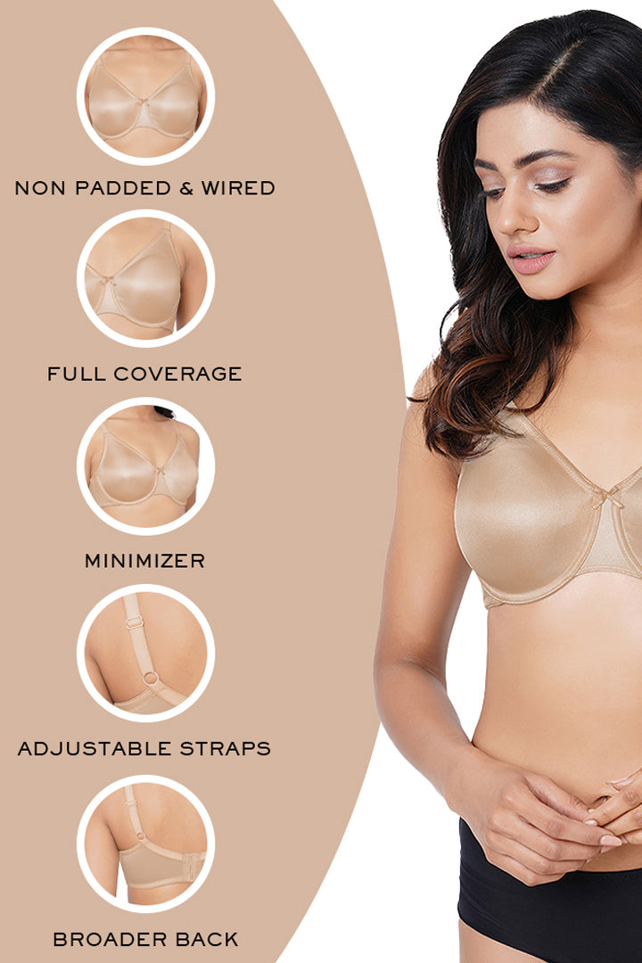 WACOAL BRA BI05D04 BE Pixie 2.0 Non Padded Wired Full Cup Everyday Wear Plus Size Full Support Minimizer Bra - Beige