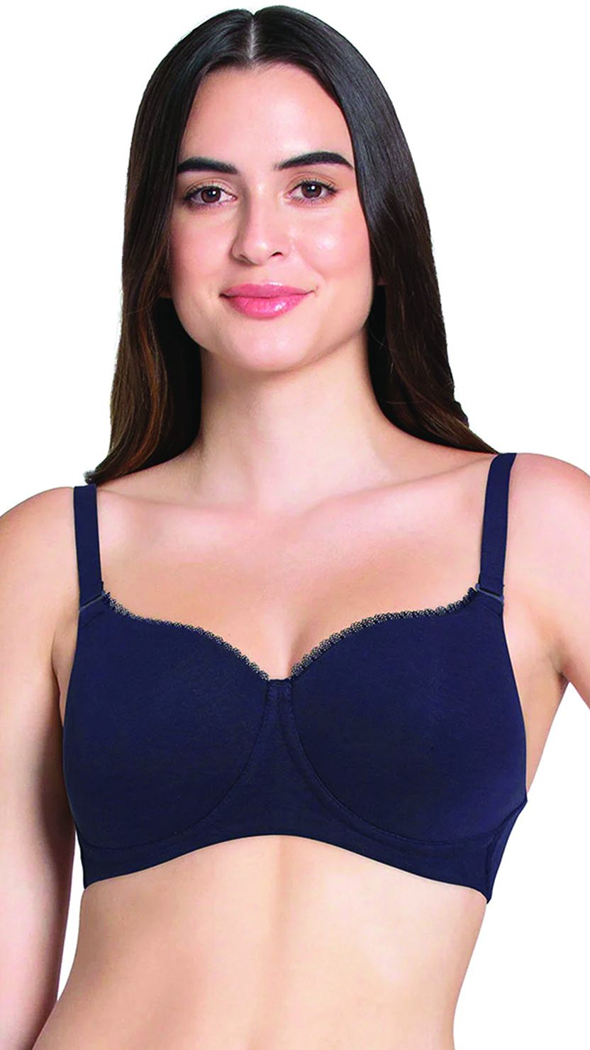 Amante Blue Cotton Padded Wirefree Extra Coverage Bra