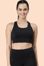 ENAMOR BRA-A202 Jet Black Basic Workout Sports Bra Medium Impact Dry Fit Longline Basic