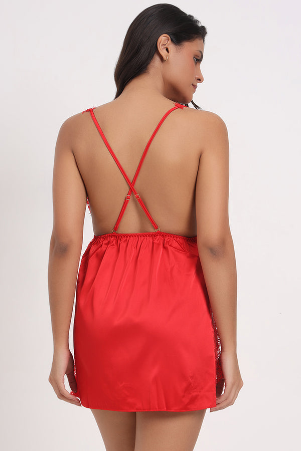 AXTZH Deep V Lace Nightwear Set with Thong NW X5529-RED