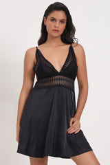 AXTZH Lace Bodice Nightwear Set with Thong NW X5531 BLACK