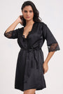 AXTZH Lace Trim Satin Nightwear Set with Robe & Thong NW X7554-Black-F11S