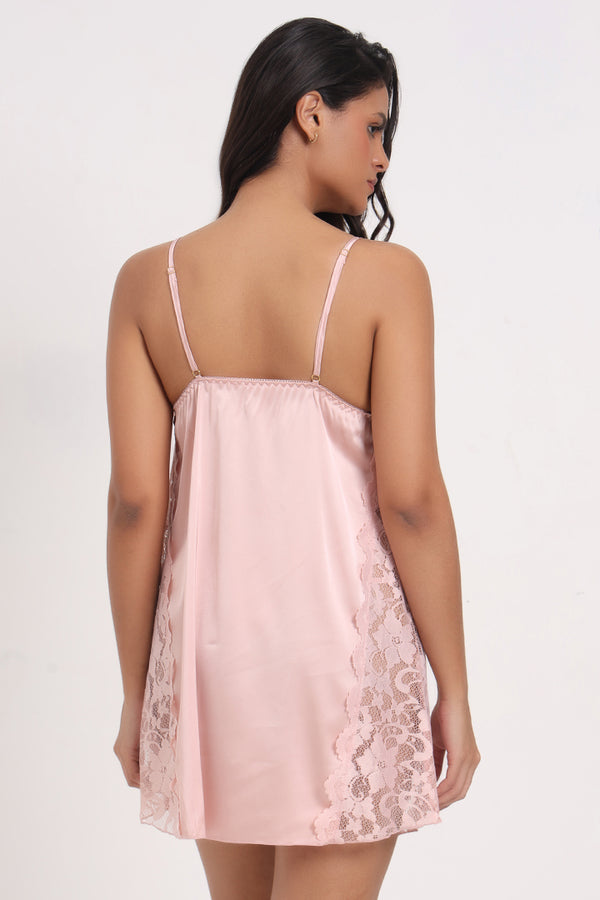 AXTZH Lace Trim Satin Nightwear Set with Robe & Thong NW X7554-BLUSH-F11S