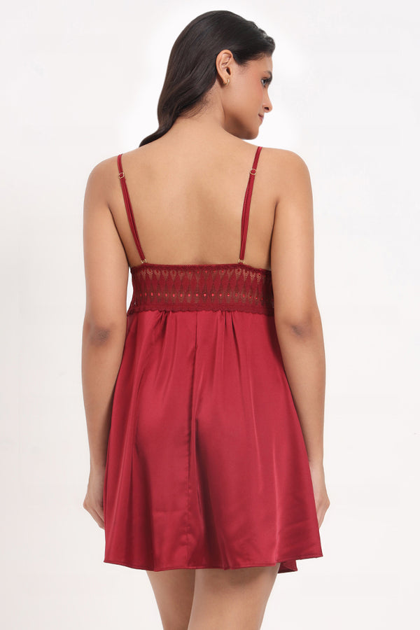 AXTZH Lace Bodice Nightwear Set with Thong NW X5531-SCARLET