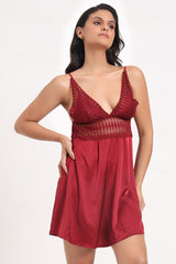 AXTZH Lace Bodice Nightwear Set with Thong NW X5531-SCARLET
