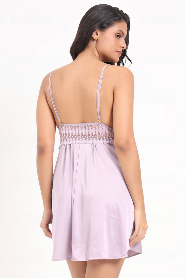 AXTZH Lace Bodice Nightwear Set with Thong NW X5531-LILAC