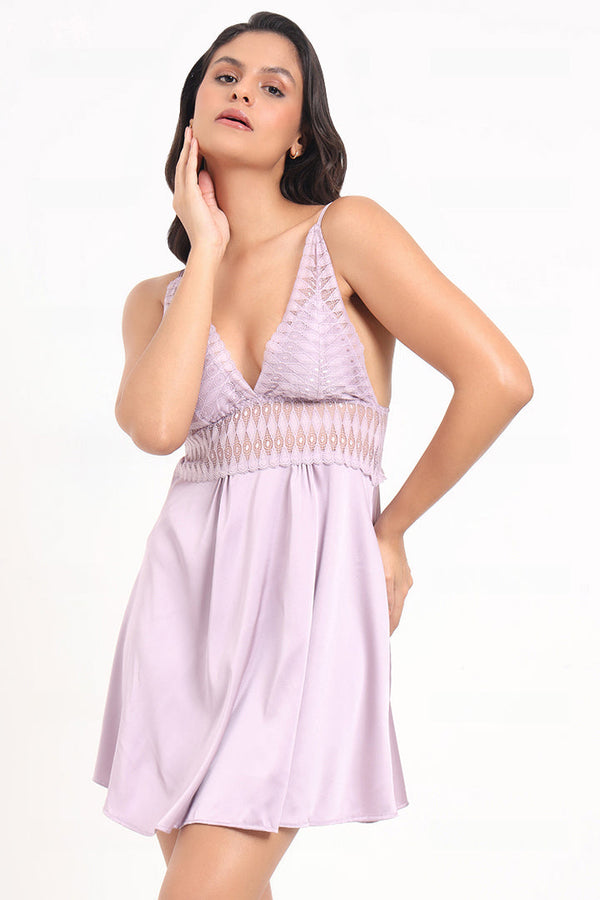 AXTZH Lace Bodice Nightwear Set with Thong NW X5531-LILAC