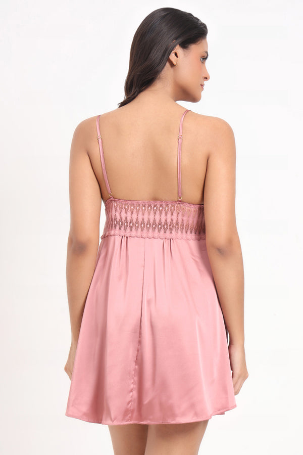 AXTZH Lace Bodice Nightwear Set with Thong NW X5531-ROSE