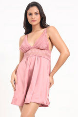 AXTZH Lace Bodice Nightwear Set with Thong NW X5531-ROSE