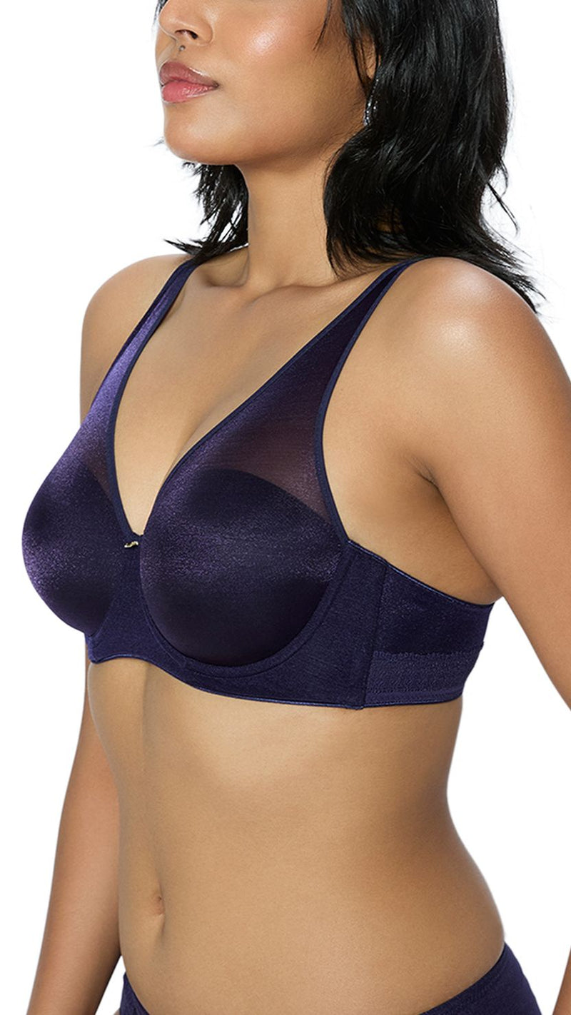 Triumph Navy Blue Sheen Mesh Wired Padded Plunge Bra