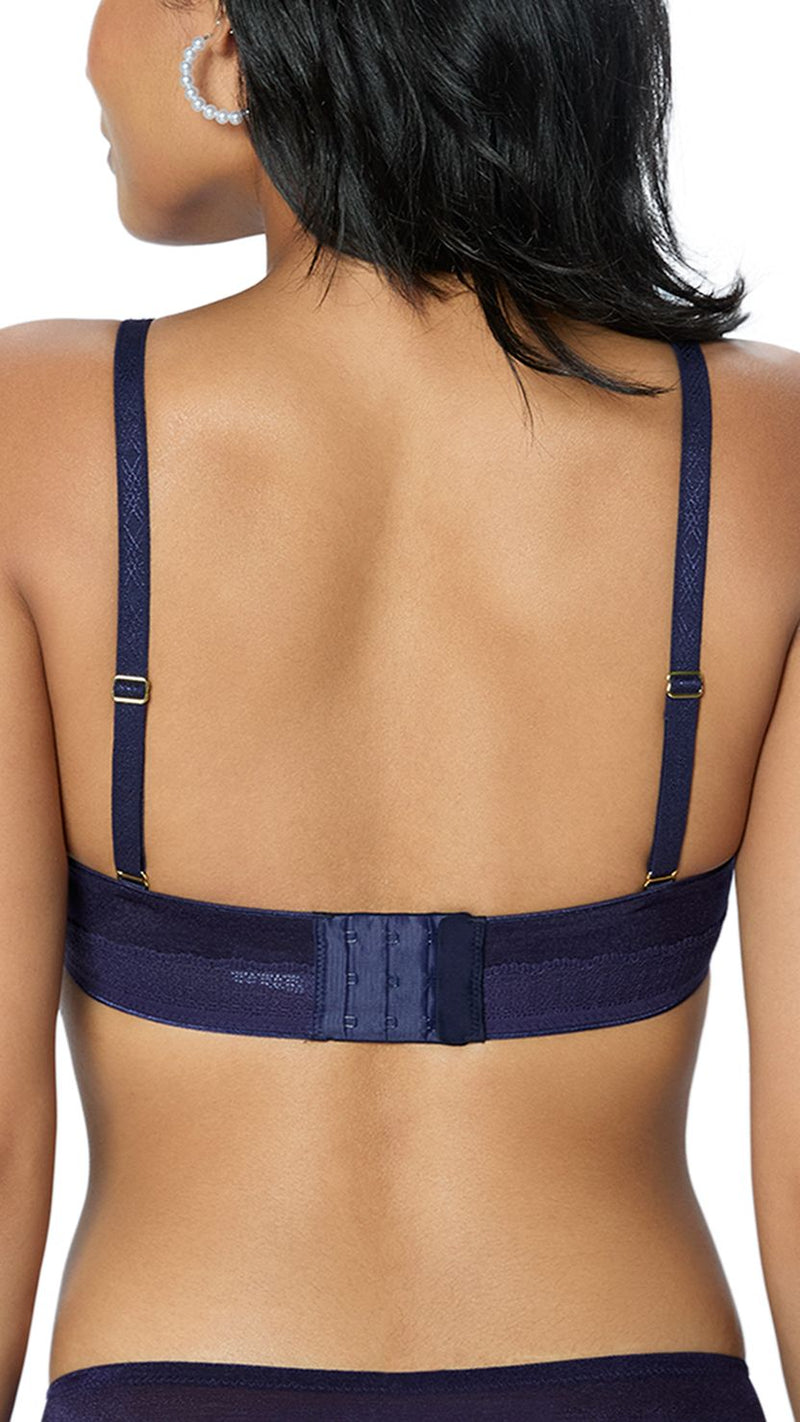 Triumph Navy Blue Sheen Mesh Wired Padded Plunge Bra