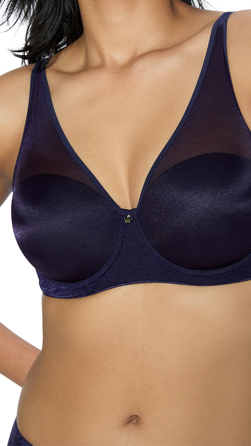 Triumph Navy Blue Sheen Mesh Wired Padded Plunge Bra