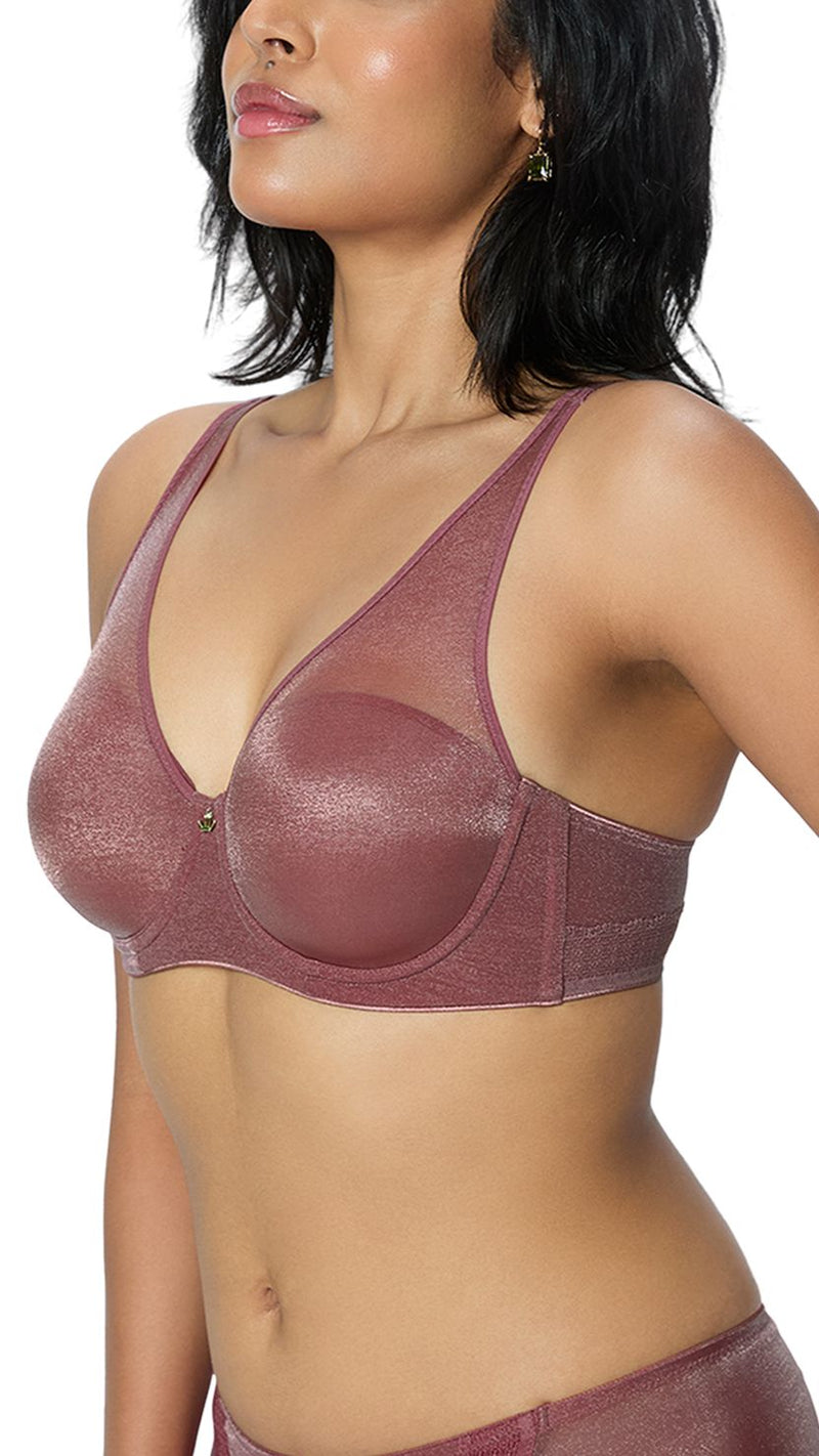 Triumph Mauve Pink Sheen Mesh Wired Padded Plunge Bra