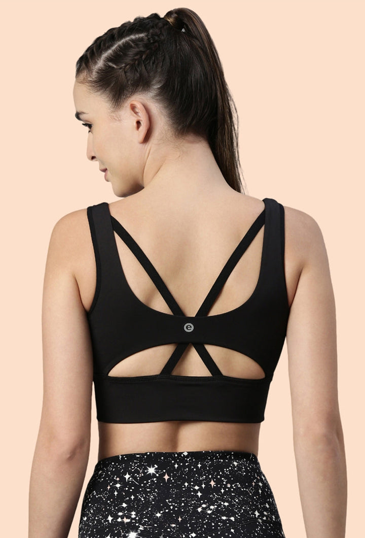 Enamor-E117 Longline Sports Bra – Solid | Scoop Neck Line High Impact Dry Fit Sports Bra