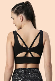 Enamor-E117 Longline Sports Bra – Solid | Scoop Neck Line High Impact Dry Fit Sports Bra