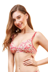 Enamor F023 Fringed Hibiscus Perfect Plunge T-Shirt Bra - Padded Wirefree Medium Coverage