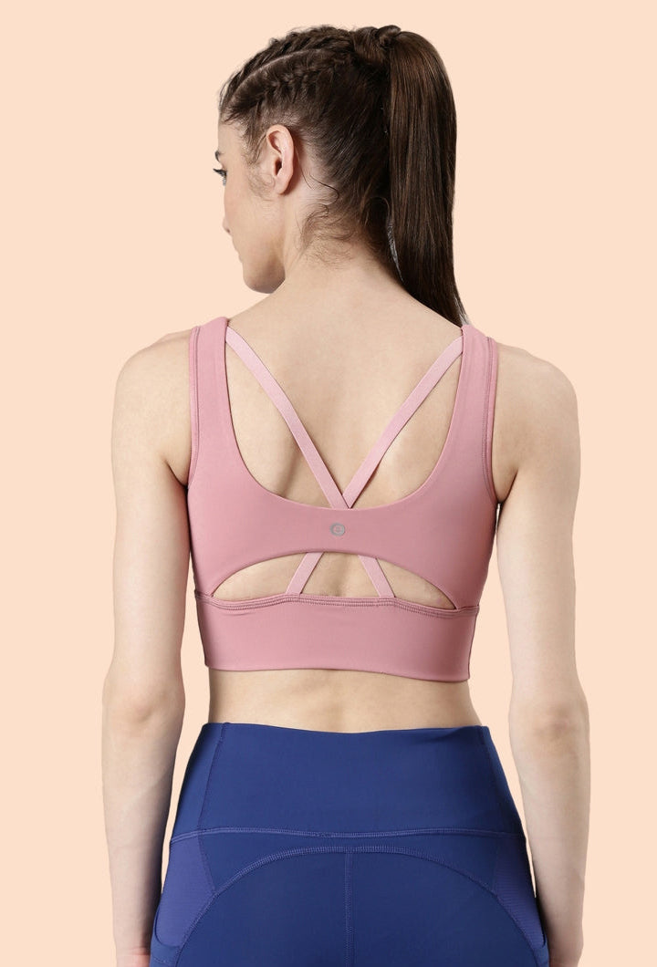 Enamor-E117 Longline Sports Bra – Solid | Scoop Neck Line High Impact Dry Fit Sports Bra