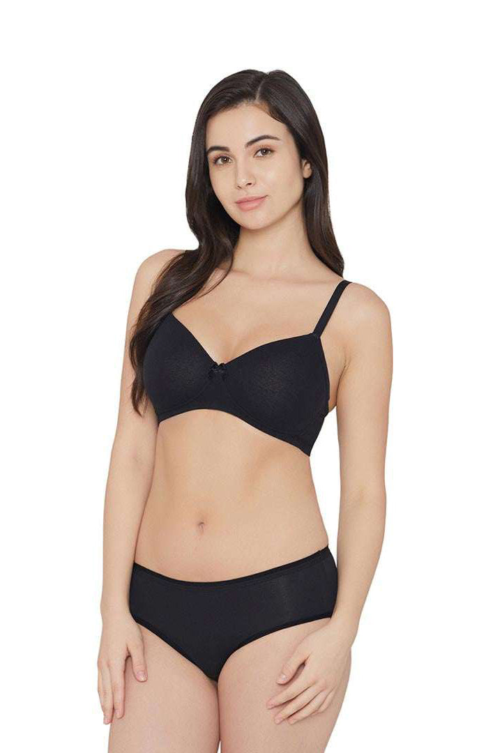 WACOAL BRA IB50910IN BL Essentials Padded Non-wired Full Cup Everyday Wear Cotton Blend T-Shirt Bra - Black