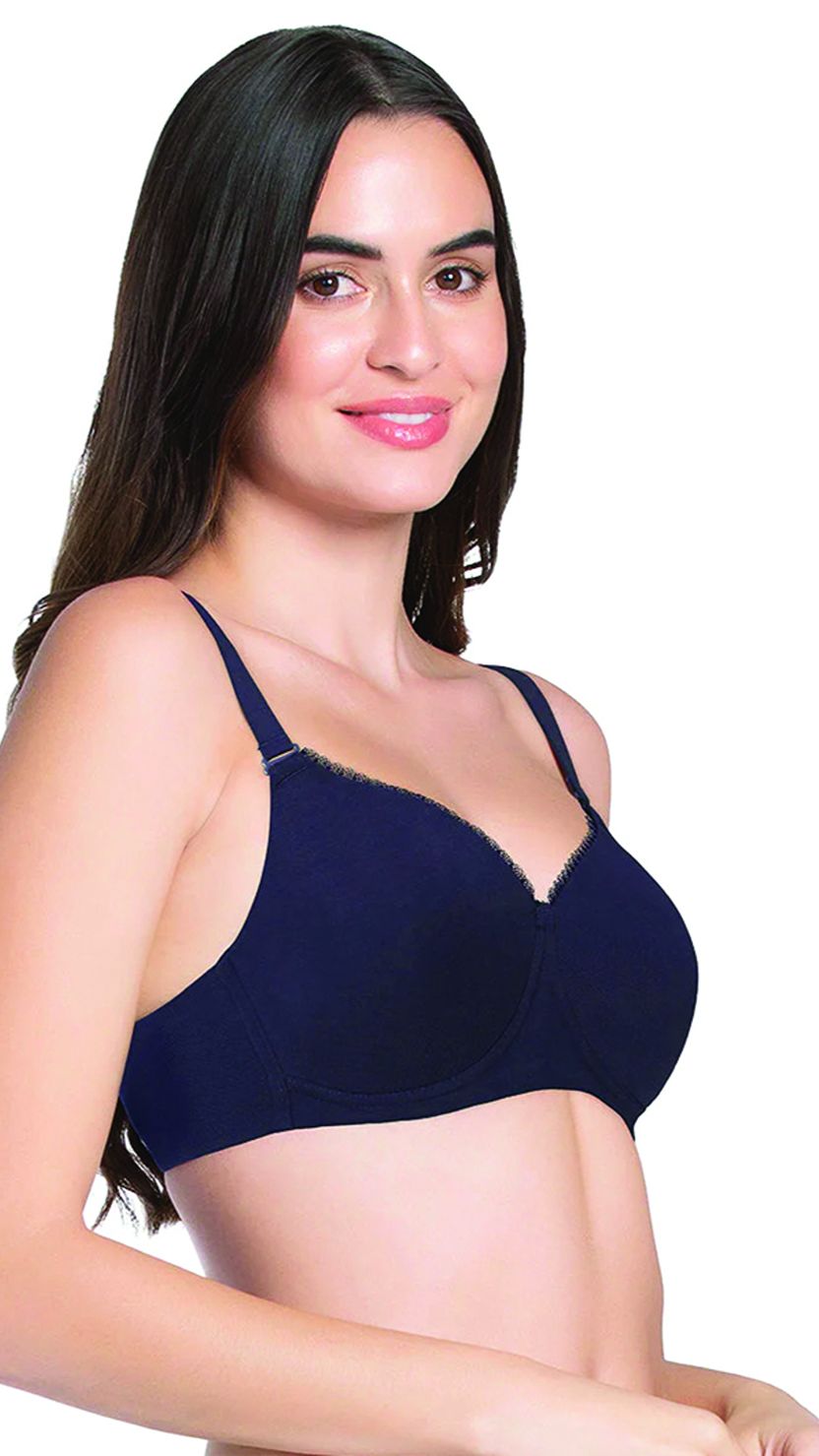 Amante Blue Cotton Padded Wirefree Extra Coverage Bra