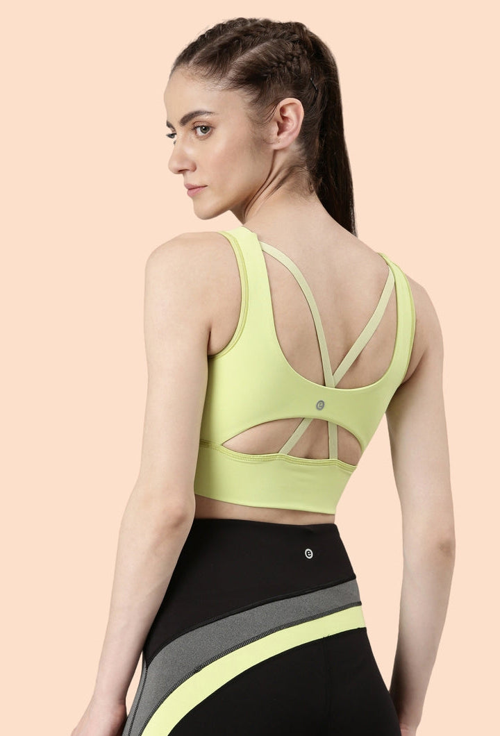 Enamor-E117 Longline Sports Bra – Solid | Scoop Neck Line High Impact Dry Fit Sports Bra