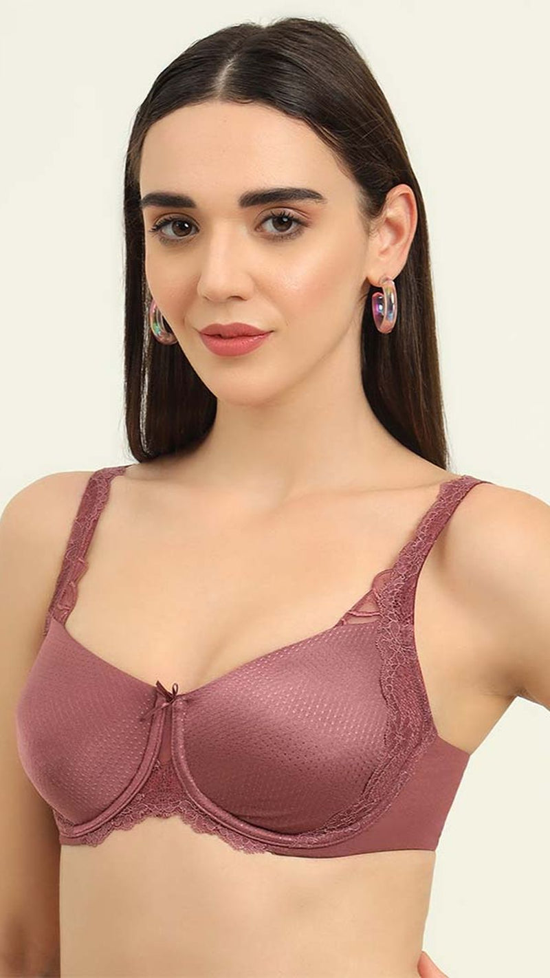 Triumph Mauve Non Padded Wired Minimizer Bra With Lace Trim