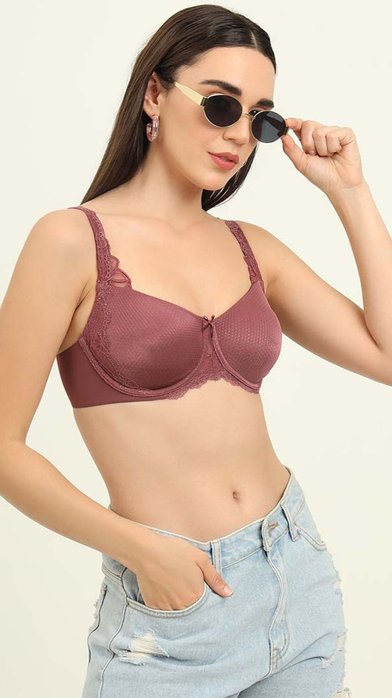 Triumph Mauve Non Padded Wired Minimizer Bra With Lace Trim