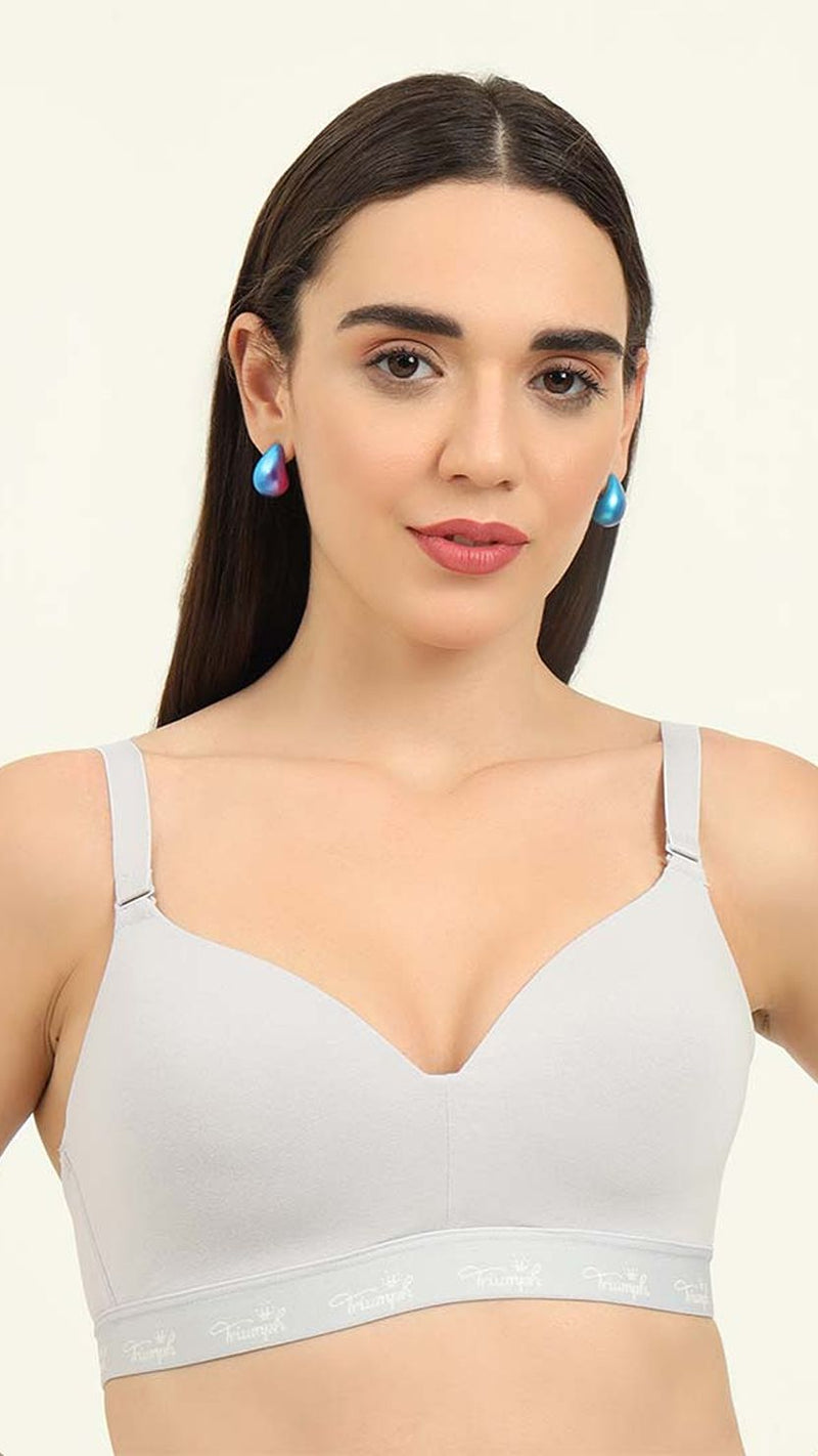 Triumph Blue Cotton Wire Free Casual Padded T-Shirt Bra
