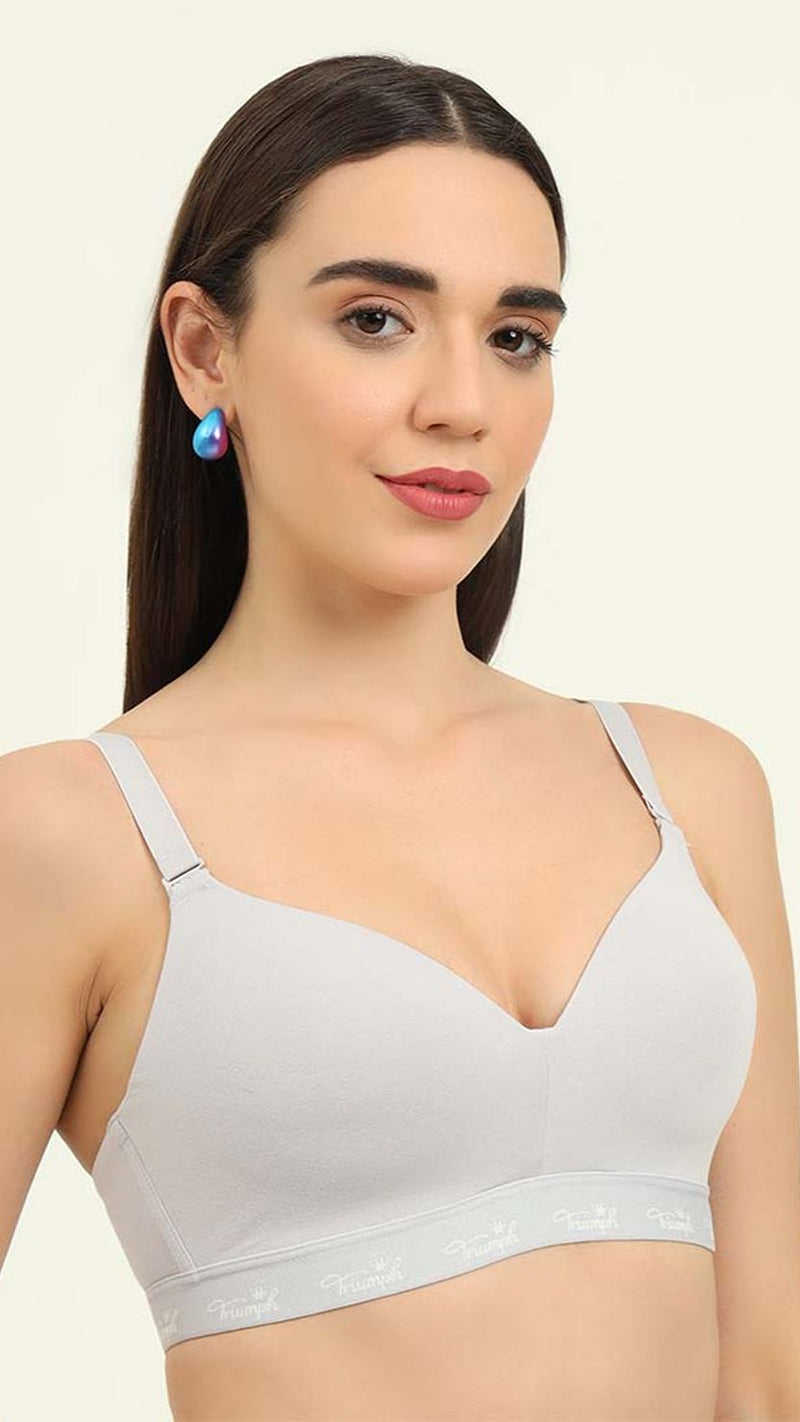 Triumph Blue Cotton Wire Free Casual Padded T-Shirt Bra