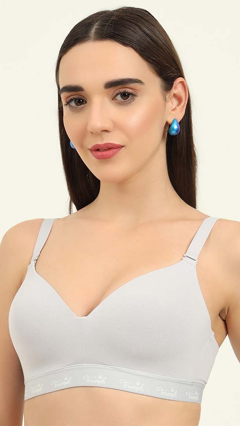 Triumph Blue Cotton Wire Free Casual Padded T-Shirt Bra