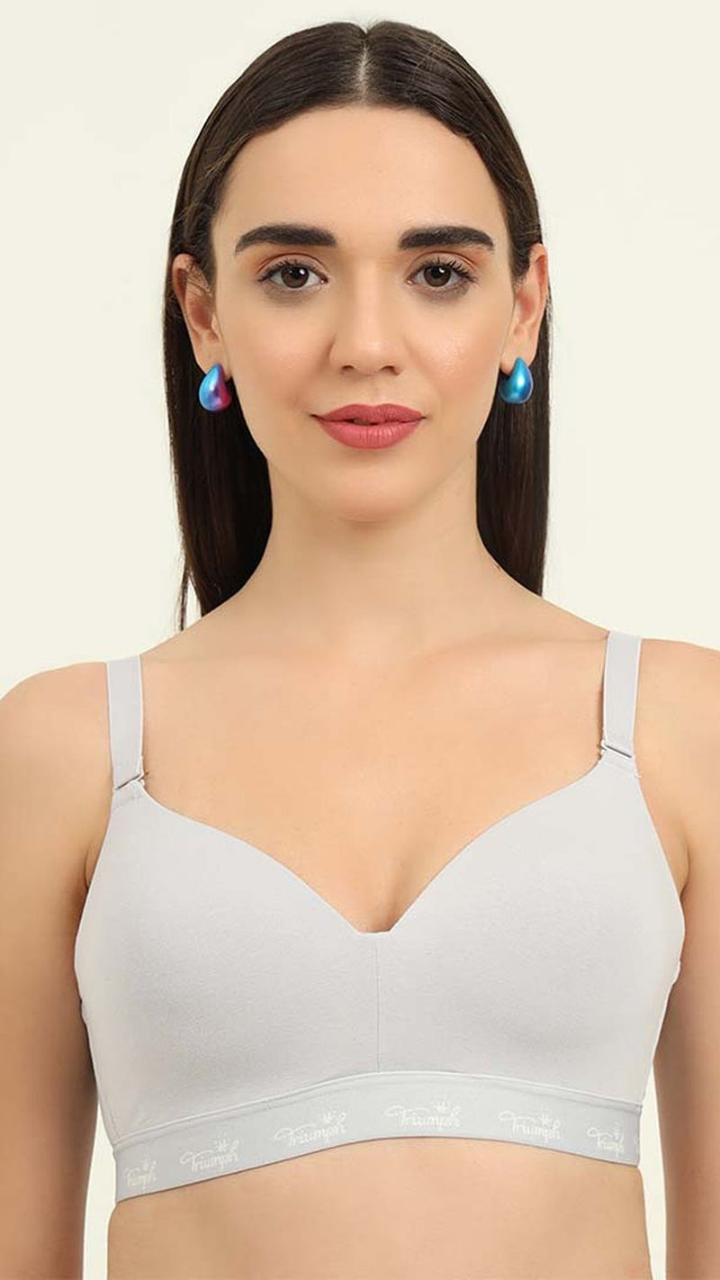 Triumph Blue Cotton Wire Free Casual Padded T-Shirt Bra