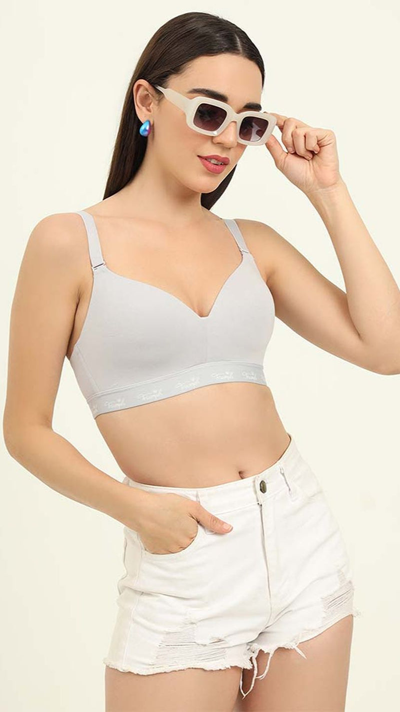 Triumph Blue Cotton Wire Free Casual Padded T-Shirt Bra