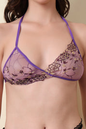 AXTZH Sheer Embroidered Bra XBRADK672-PURPLE