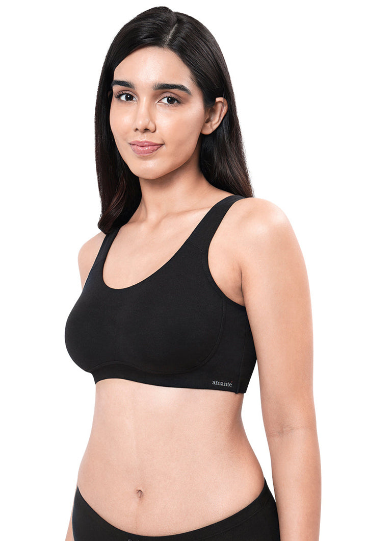 AMANTE BRA -BRA78801 All Day Lounge Solid Non Padded Non-Wired Black Bra