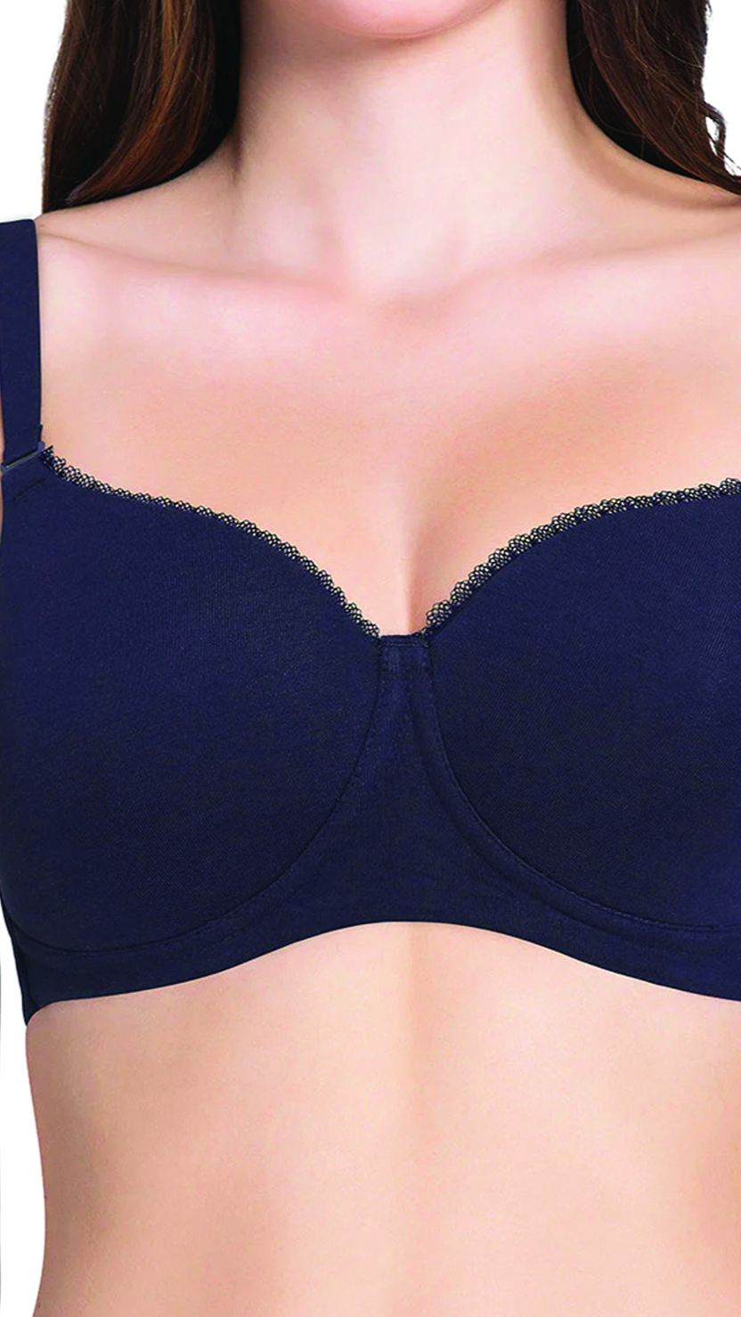Amante Blue Cotton Padded Wirefree Extra Coverage Bra