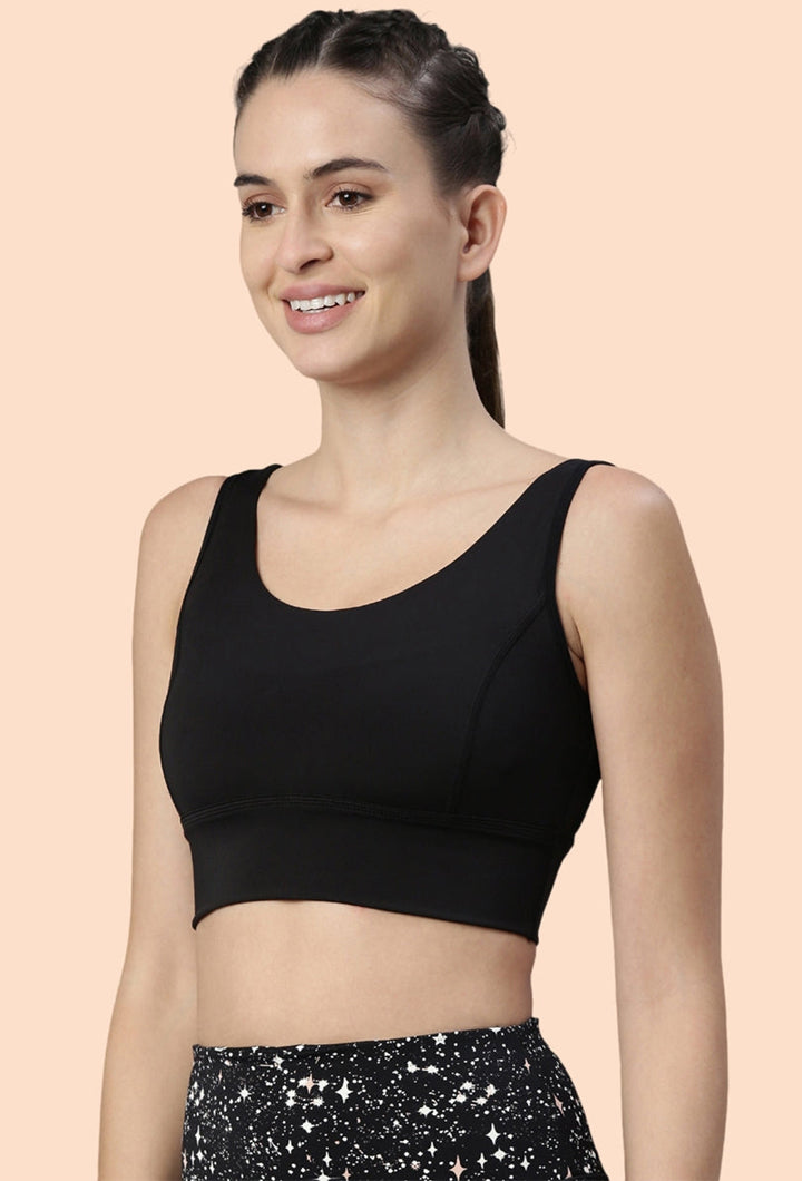 Enamor-E117 Longline Sports Bra – Solid | Scoop Neck Line High Impact Dry Fit Sports Bra