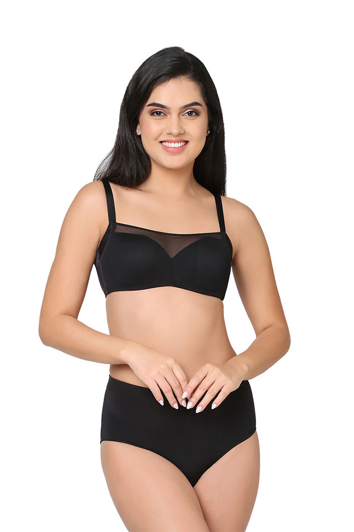 WACOAL BRA IB5246R BL Contour Padded Wired 3/4th Cup Full Coverage Mesh Fashion Bra - Black