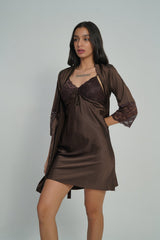 ANGELS Satin Lace Nightwear Set FASHION NW AG2222-COFFEE-F11S