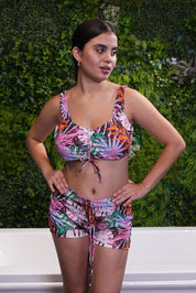 AXTZH 3-Piece Swimwear Set with Bikini, Matching Bottoms, and Sheer Hooded Cover-Up X1009-PINPR-3PS