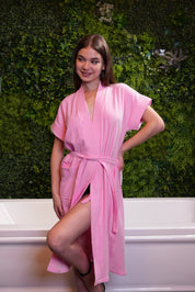 AXTZH Effortless and Sexy Towel Nightwear for Women with Adjustable Tie and Relaxed Fit XBROBEPRCOT-PINK