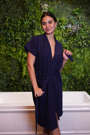 AXTZH Effortless and Sexy Towel Nightwear for Women with Adjustable Tie and Relaxed Fit XBROBEPRCOT-NAVY