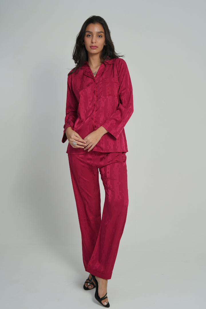 AXTZH 2-Piece Soft Nightwear Pajama Set NW X2215-SCARLET-WC2S
