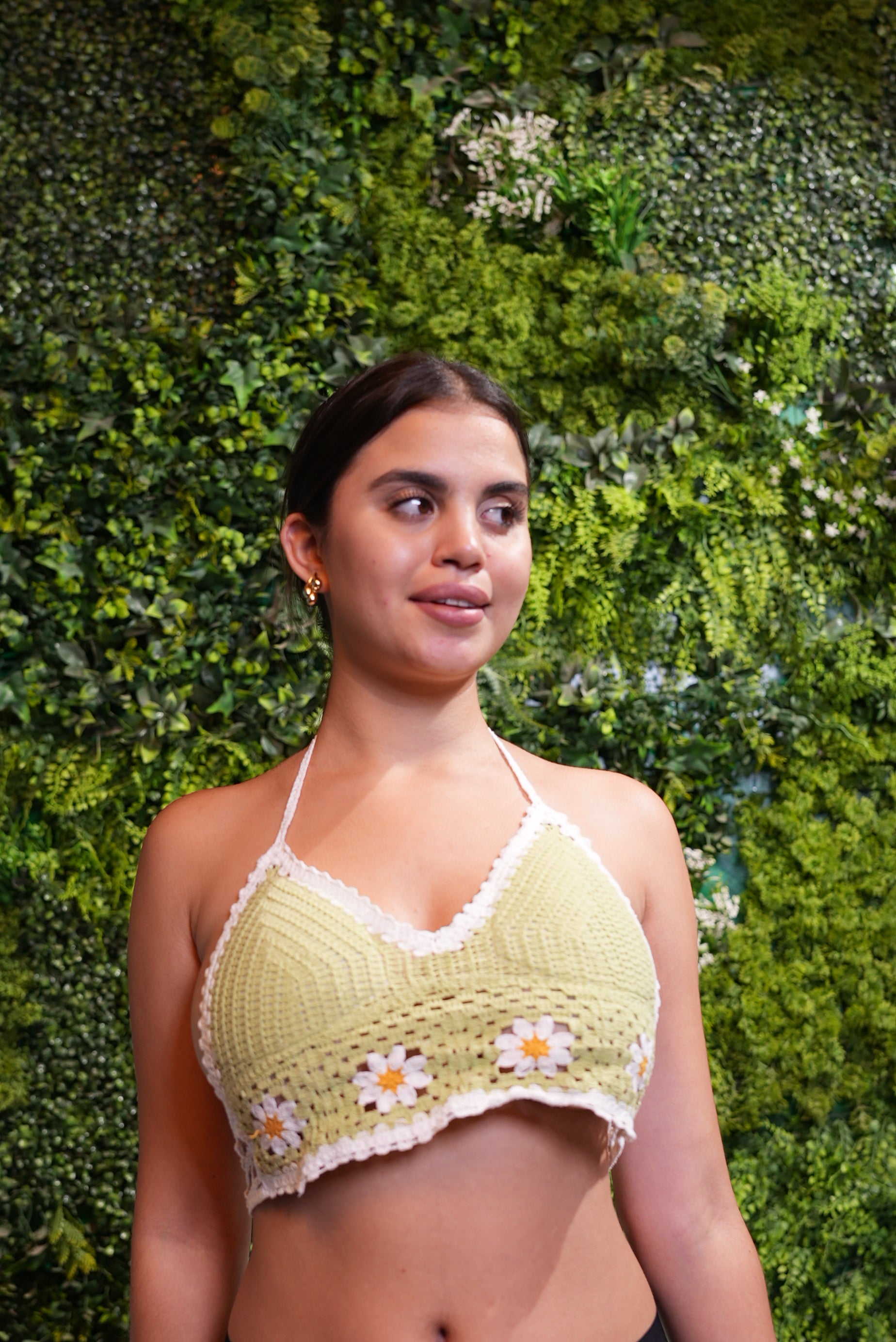 AXTZH Summer-Ready Crochet Beachwear for Women Featuring Daisy Detailing and Adjustable Neck Tie X0169-TGREEN-BW1PBL