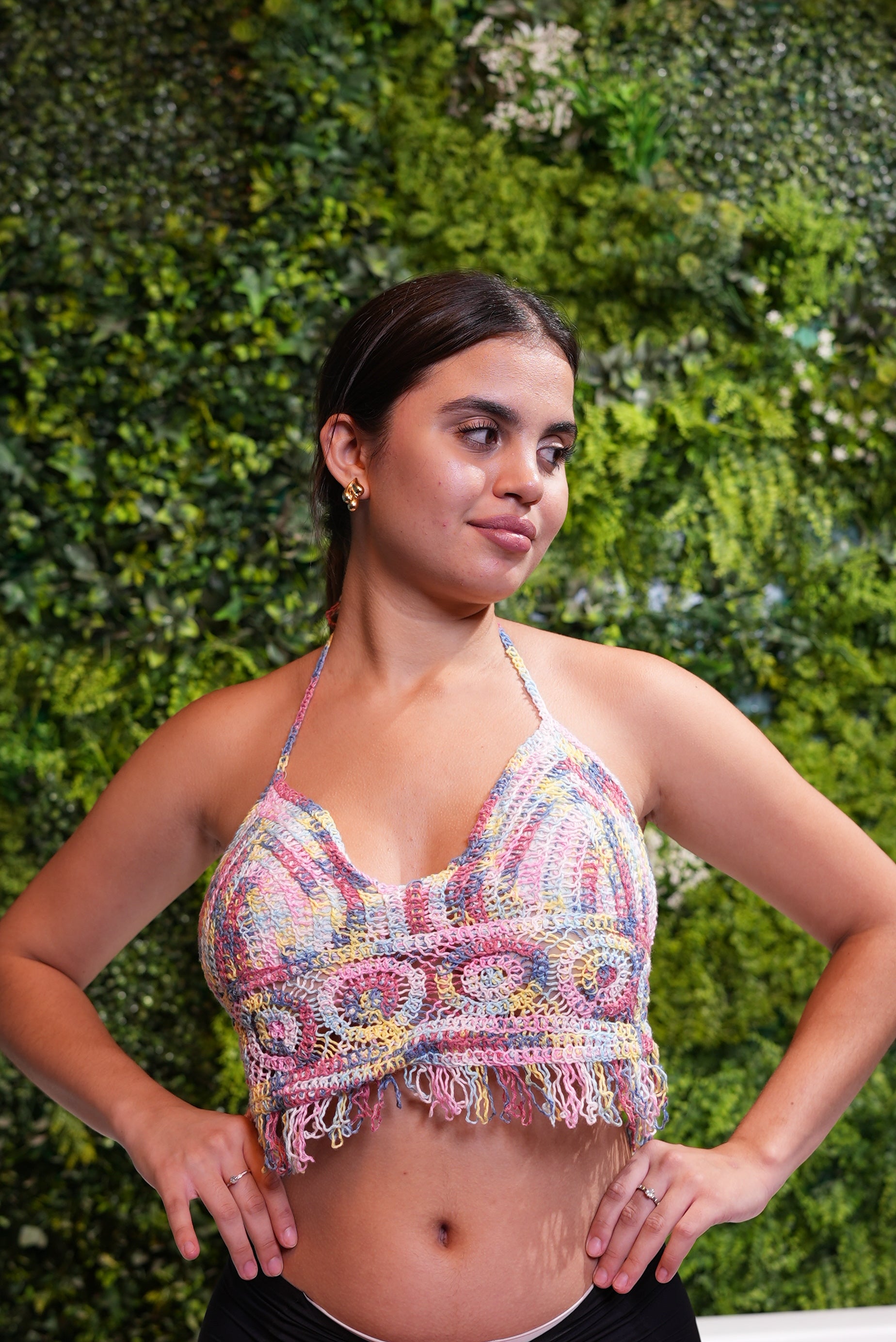 AXTZH Women’s Crochet-Inspired Sexy Beachwear Top with Delicate Detailing and Fringe Accents X0169-ASSTD2-BW1PBL