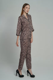 ANGELS FASHION Bold & Beautiful Two-Piece Nightwear Set with Collared Shirt and Straight-Leg PantsAG0830-LEOPR-C2S