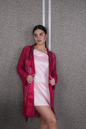 AXTZH Stylish Nightwear Set for Women with Delicate Inner Dress and Matching Lace Cover-Up X0115-SCARLET-F11S