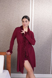 XATZH Luxurious 1-Piece Sexy Nightwear with Soft Fabric and Feathered Trims for Women X8806-MERLOT-H1L