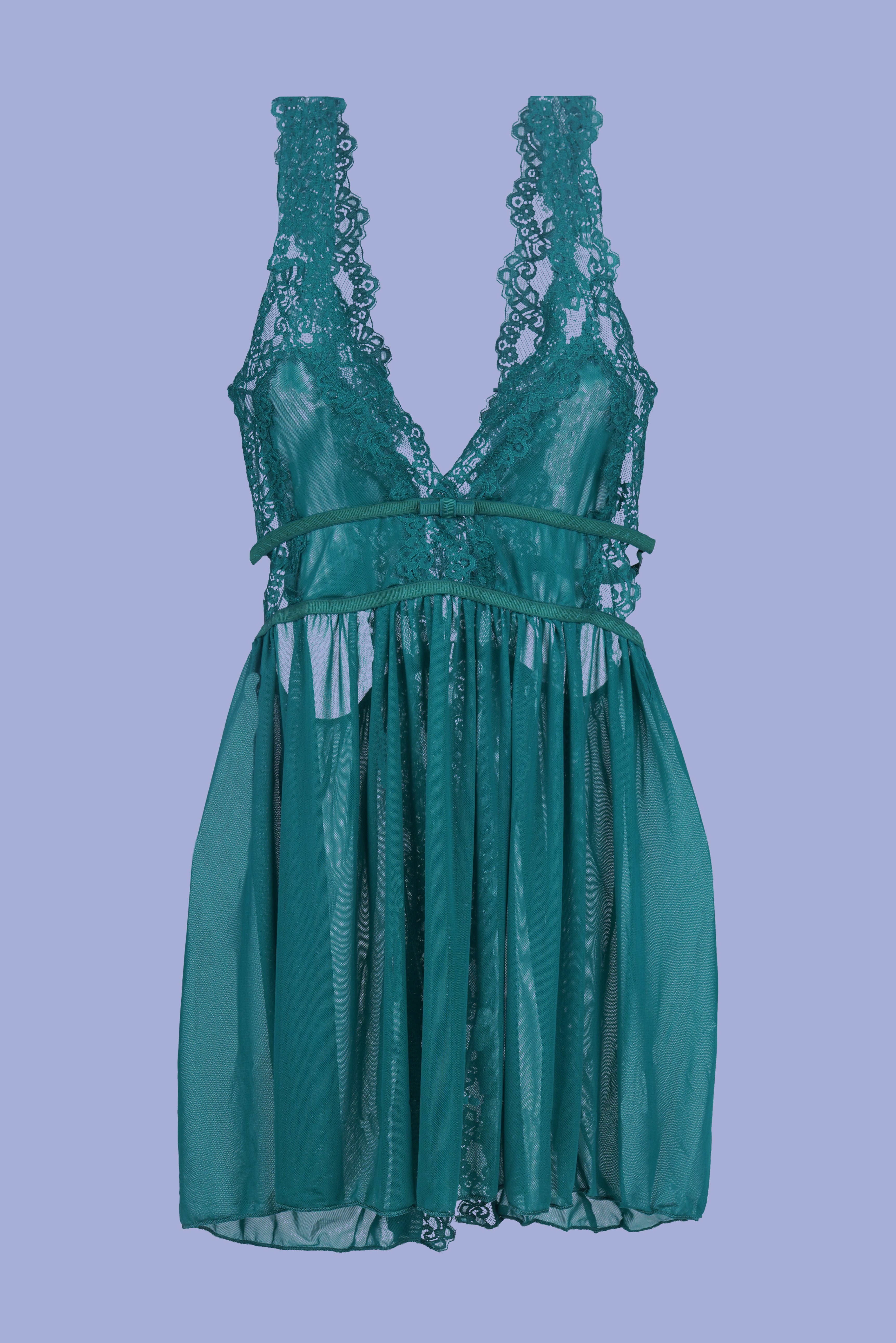 AXTZH Romantic 1-Piece Sexy Nightwear with Deep Neckline and Sheer Flowing Design for Women X9019-PINE-SF1N